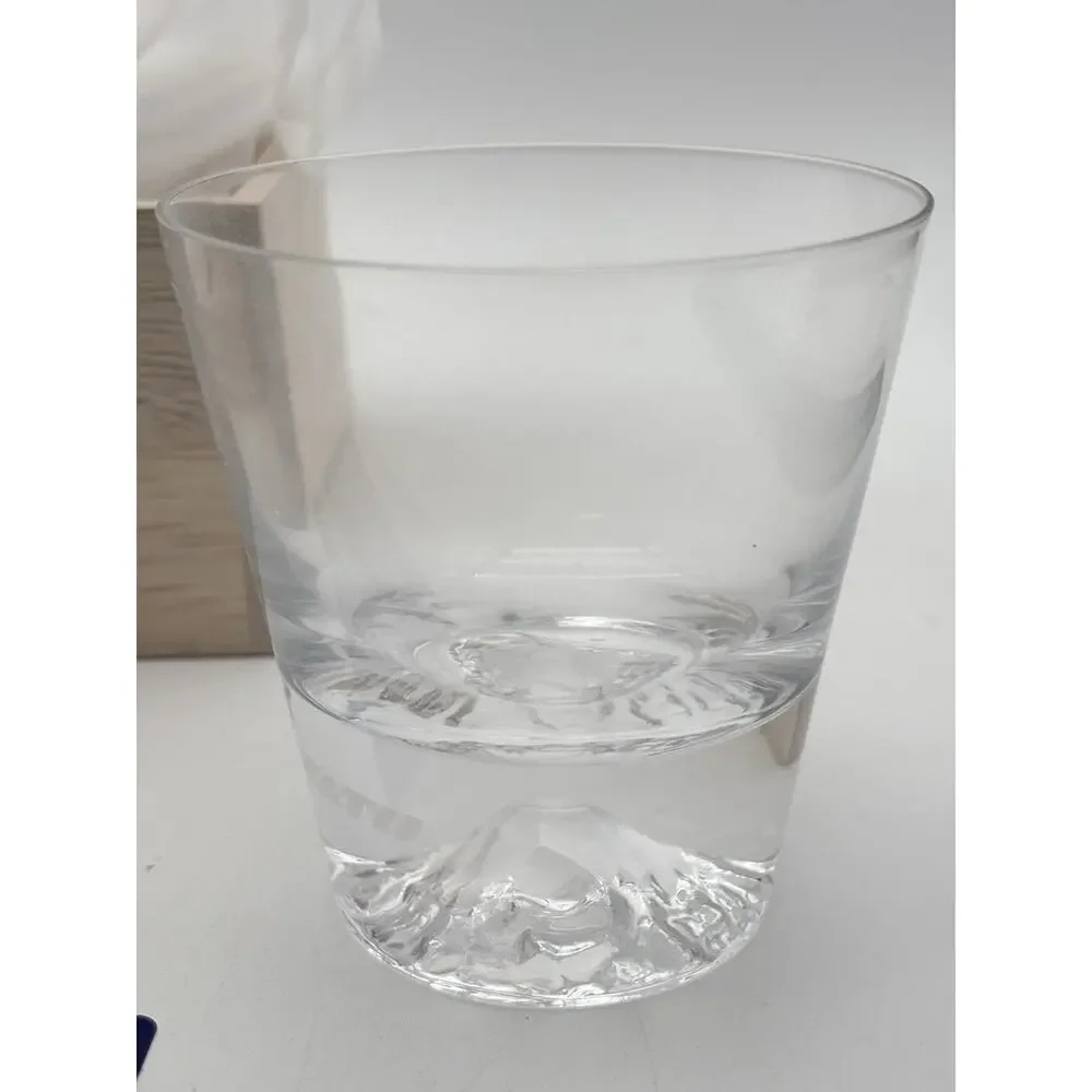 New Tajima Glass Sato Mount Fuji Rocks Glass with Wooden Box Tokyo Japan